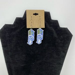 Native American style handcrafted SEAHAWKS beaded dangle earrings